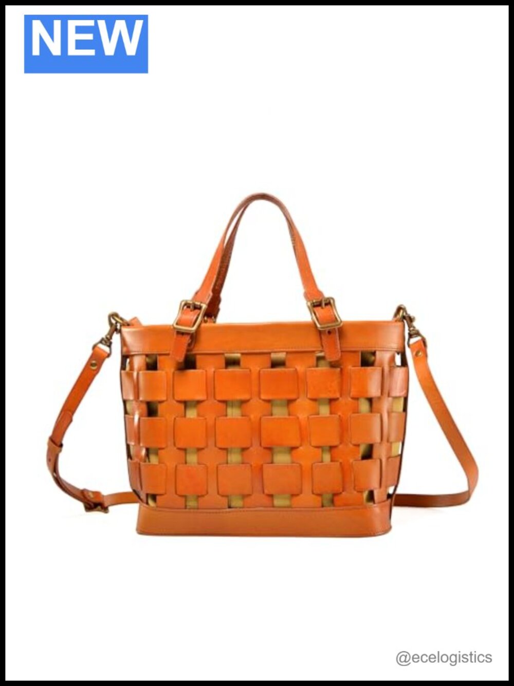 Woven Genuine Leather Satchel Handbag Tote Crossbody Adjustable Strap